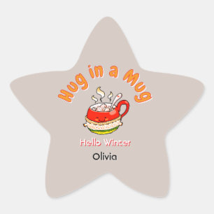Hello Winter Hug in a Mug Cosy Kawaii Custom Name Star Sticker