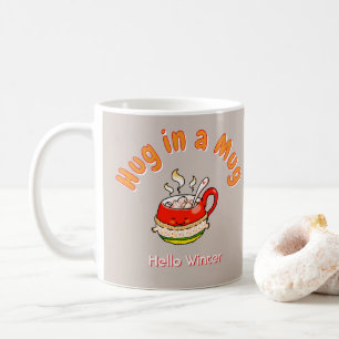 Hello Winter Hug in a Mug Cozy Kawaii Illustration
