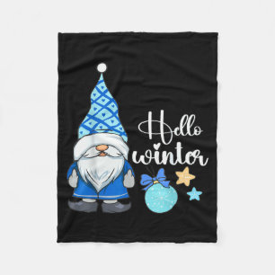 Hello Winter, Nordic Christmas Gnome  Fleece Blanket