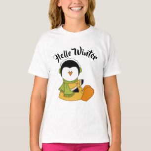 Hello Winter Penguin in Golden Coat T-Shirt