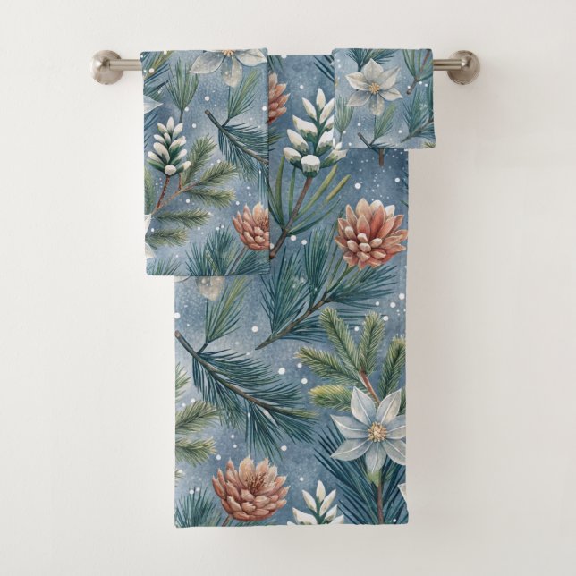 Hello Winter Pines & Flowers  Bath Towel Set (Insitu)