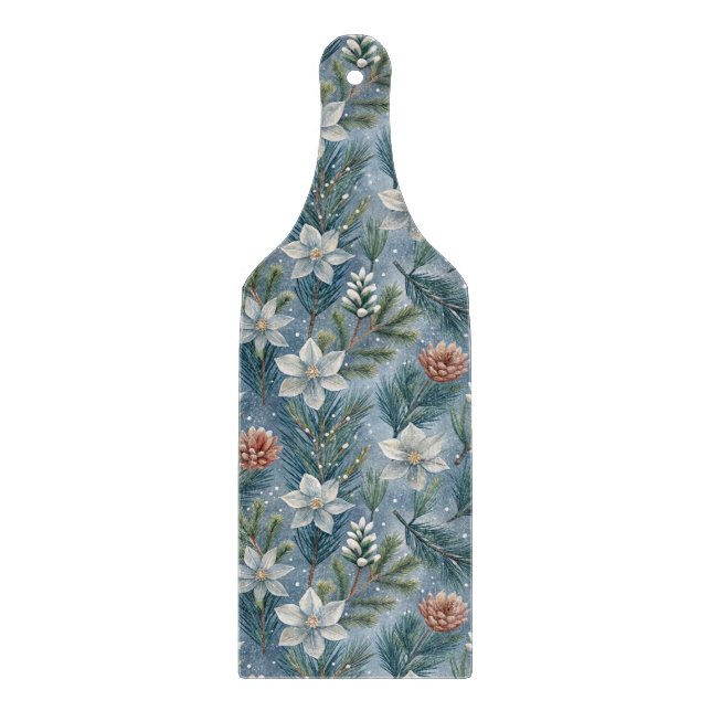 Hello Winter Pines & Flowers Cutting Board (Front)
