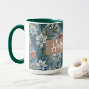 Hello Winter Pines & Flowers Mug