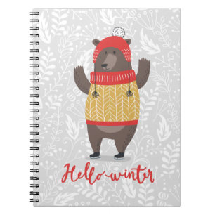 Hello Winter Season Greeting Illustration Bear Notebook