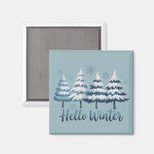 Hello Winter Season Vibes Trees Snowflakes Xmas Magnet