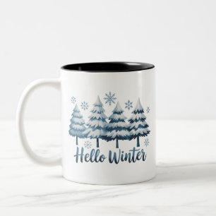 Hello Winter Season Vibes Trees Snowflakes Xmas Two-Tone Coffee Mug