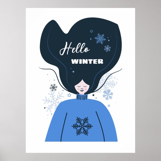 Hello Winter, snowflakes and Beautiful girl  Poster (Front)