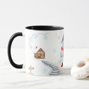 Hello Winter Snowman Mug • Cozy Snowy Landscape Wi