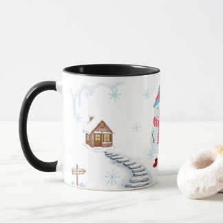 Hello Winter Snowman Mug • Cozy Snowy Landscape Wi