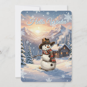 Hello Winter Snowman Personalized Text Invitation