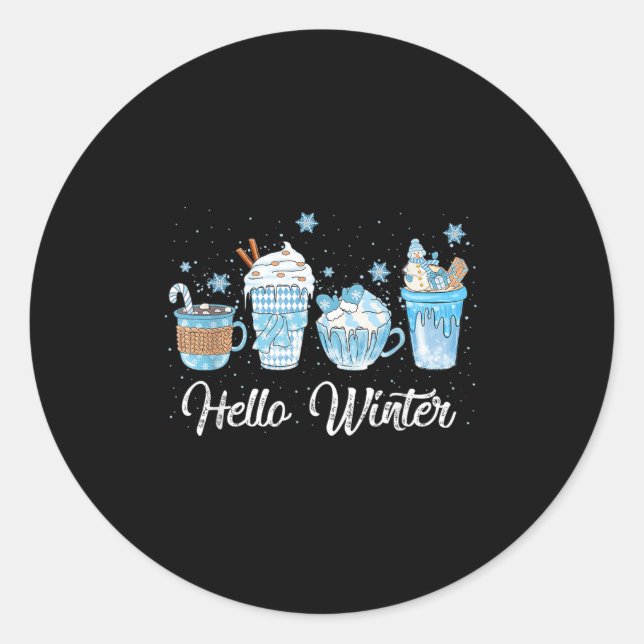 Hello Winter Sweet Cosy Coffee Lovers Snowman Chri Classic Round Sticker (Front)