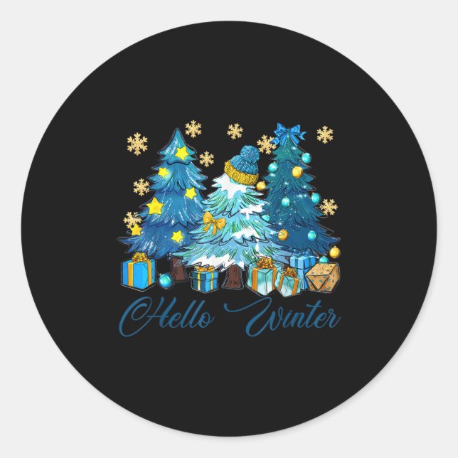 Hello Winter Sweet Cosy Coffee Lovers Snowman Chri Classic Round Sticker (Front)