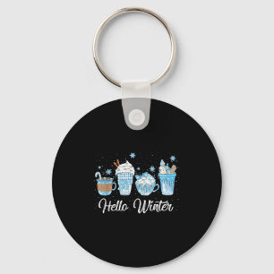 Hello Winter Sweet Cozy Coffee Lovers Snowman Chri Key Ring