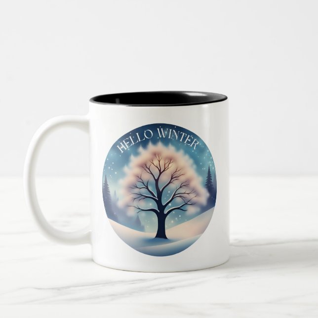 Hello Winter Tree Two-Tone Coffee Mug (Left)