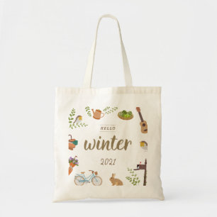 Hello Winter Vintage Tote Bags
