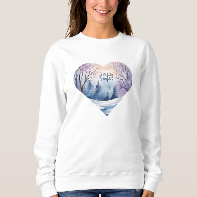 Hello Winter Watercolor Heart Sweatshirt (Front)