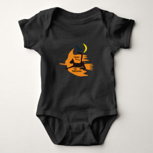 Hello Witch - Orange-Black Happy Halloween Image. Baby Bodysuit