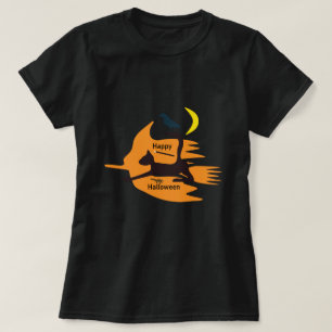 Hello Witch - Orange-Black Happy Halloween Image. T-Shirt