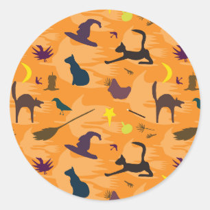 Hello Witch - seamless Halloween pattern. Classic Round Sticker