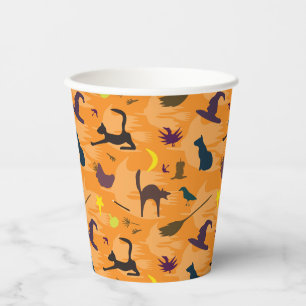 Hello Witch - seamless Halloween pattern. Paper Cups