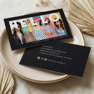 Hello With Modern & Minimal 5 photo Layout Black Business Card