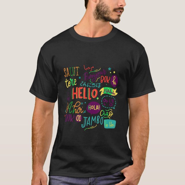 Hello word in different languages Funny Summer Tra T-Shirt (Front)