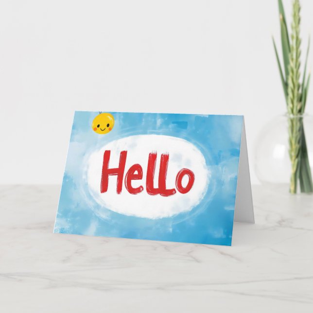 Hello Word Simple Blue Holiday Card (Front)