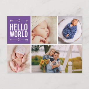 Hello World and Birth Announcement Photo Collage Postcard