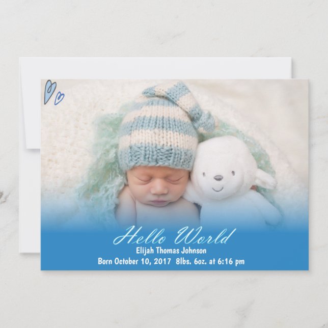 Hello World Baby Boy Birth Announcement (Front)