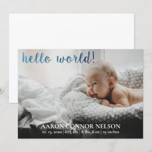 Hello World! Baby Boy Birth Announcement