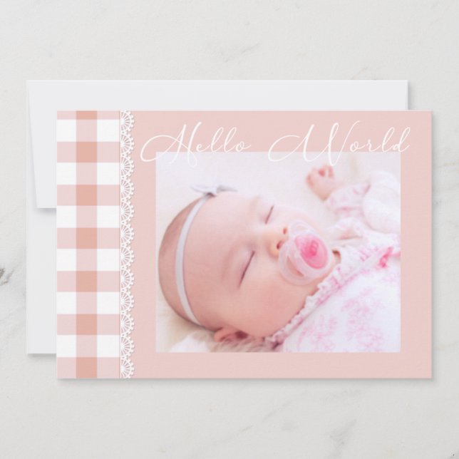 Hello World Baby Girl Birth Announcement  (Front)