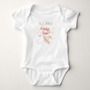 Hello World Baby Girl, Cute Bunny Newborn Bodysuit
