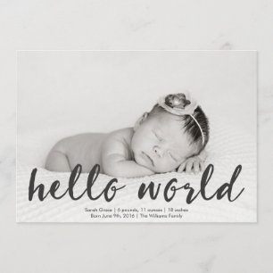 Hello World Baby Photo Birth Announcement