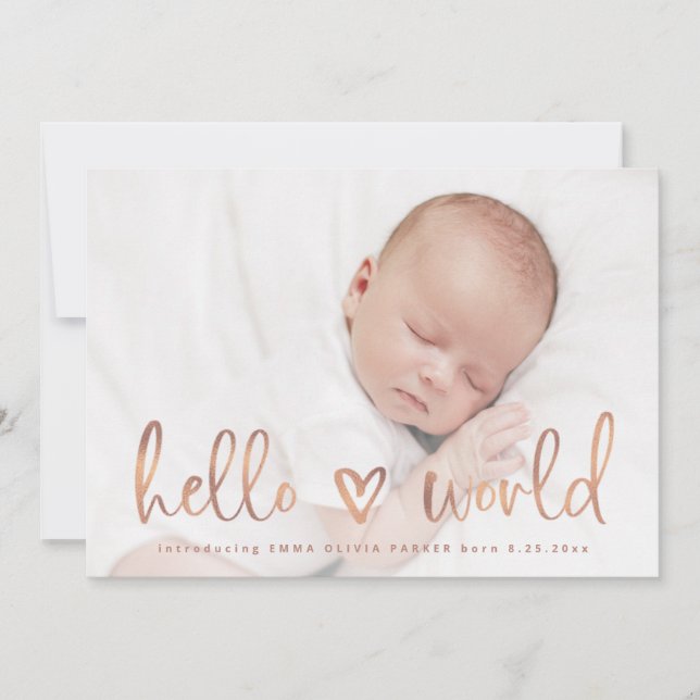 Hello World | Baby Photo Heart Birth Announcement (Front)