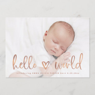 Hello World   Baby Photo Heart Birth Announcement