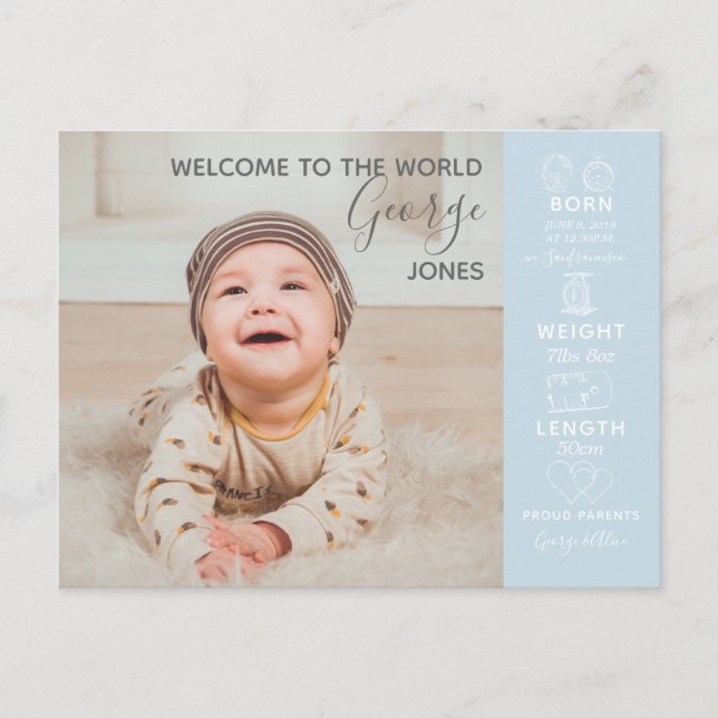 hello world baby photographer announcement new postcard (Front)