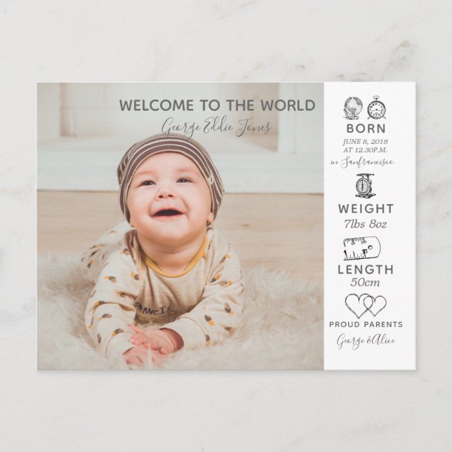hello world baby photographer announcement new postcard (Front)