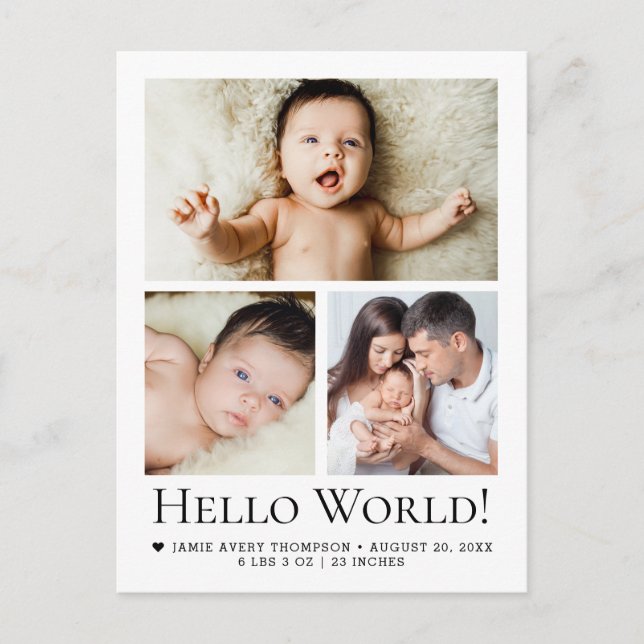 Hello World Baby Photos Birth announcement  Postcard (Front)