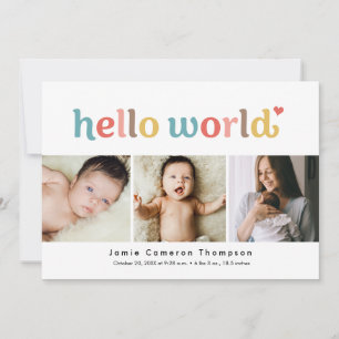 Hello World Baby Photos Colorful Baby shower Birth Thank You Card
