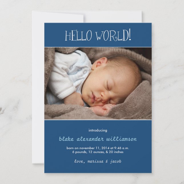 Hello World Birth Announcement//Monaco Blue Announcement (Front)