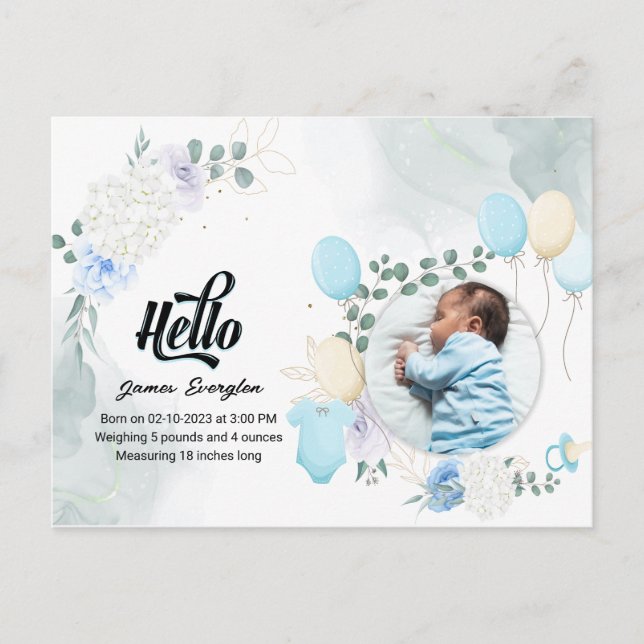 hello world birth Announcement Postcard (Front)