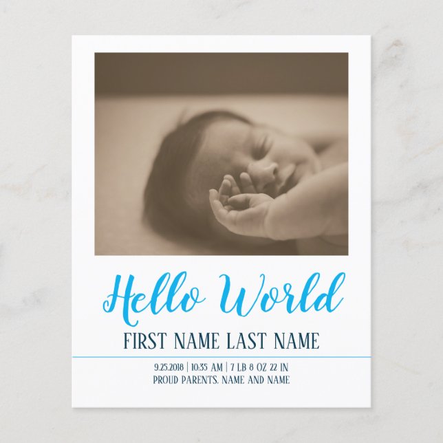 Hello World - birth announcement with photo (Front)