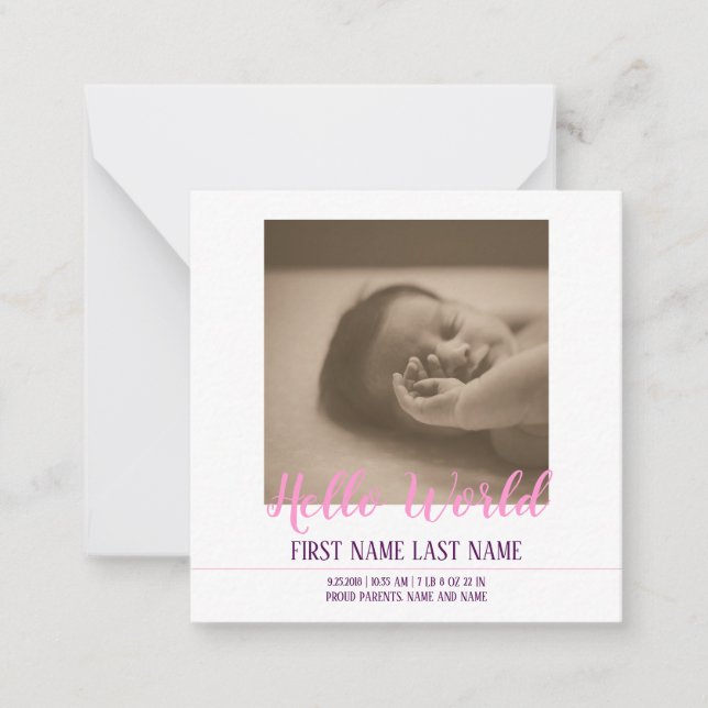 Hello World - birth announcement with photo (Front)