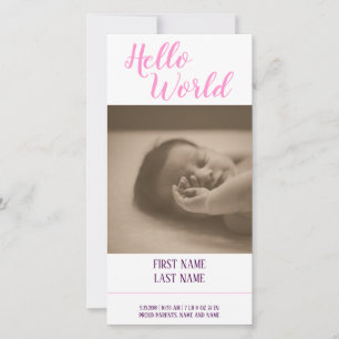 Hello World - birth announcement with photo