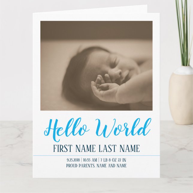 Hello World - birth announcement with photo (Front)