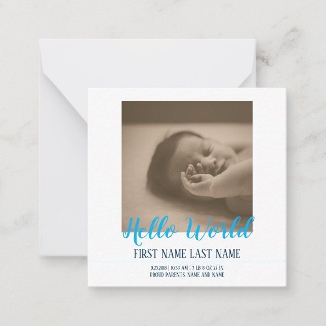 Hello World - birth announcement with photo (Front)