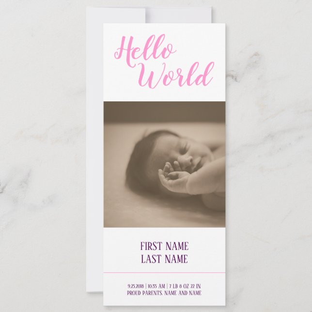 Hello World - birth announcement with photo (Front)