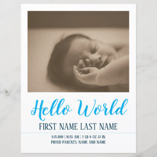 Hello World - birth announcement with photo
