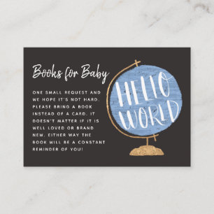Hello World Blue Globe Books for Baby Shower Enclosure Card