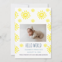 Hello World Boho Sun Birth Baby Announcement